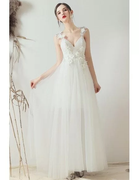 Pretty Floral Straps Aline Tulle Wedding Dress Backless