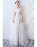 Flowy Long Tulle Boho Wedding Dress With Lace Top