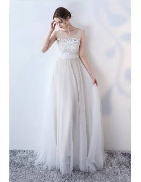 Flowy Long Tulle Boho Wedding Dress With Lace Top