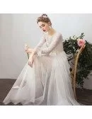 Romanti French Retro Long Sleeve Wedding Dress With Removable Skirt