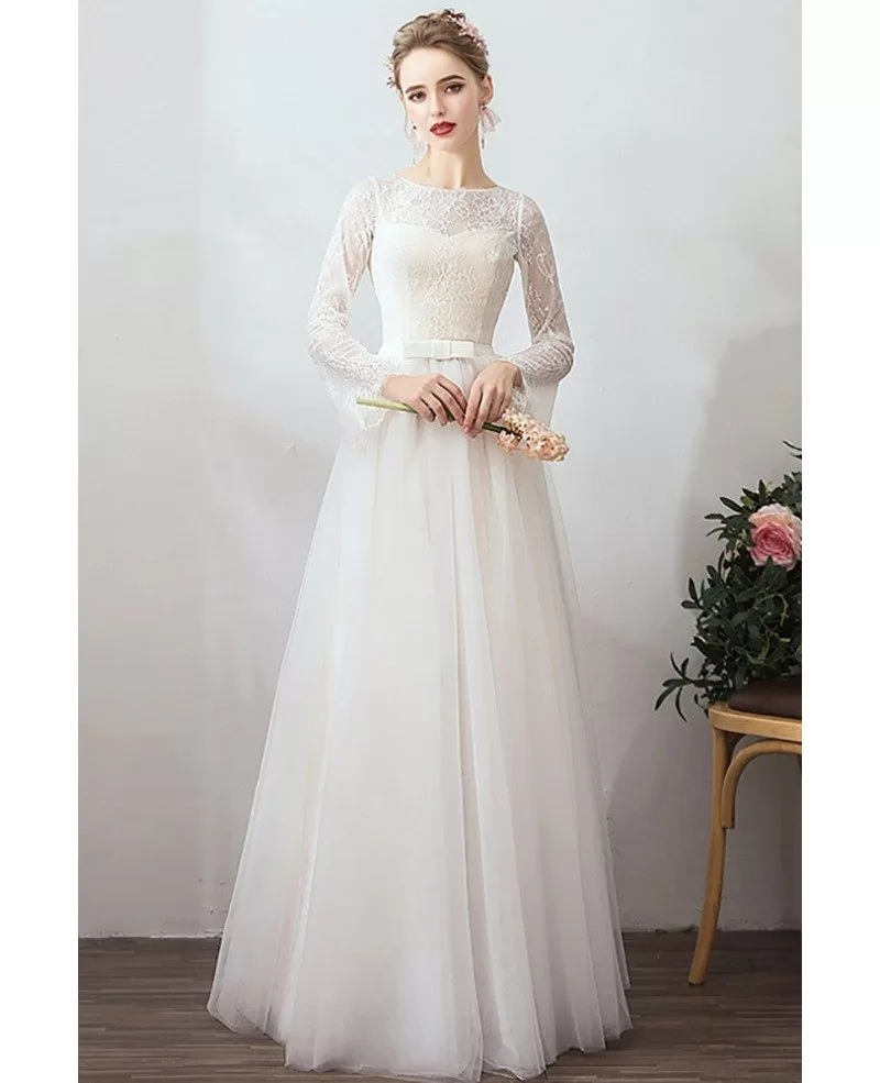 Romanti French Retro Long Sleeve Wedding Dress With Removable Skirt # ...