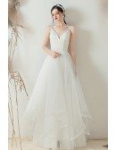 Gorgeous V-neck Ruffled Simple Wedding Dress With Straps