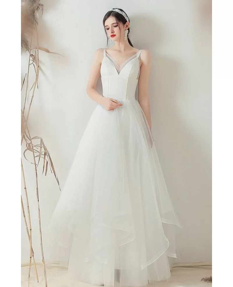 Gorgeous V-neck Ruffled Simple Wedding Dress With Straps # ...
