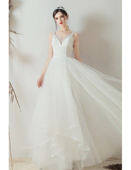 Gorgeous V-neck Ruffled Simple Wedding Dress With Straps