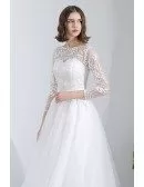 Leaf Lace Long Tulle Wedding Dress Aline With 3/4 Sleeves