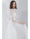 Leaf Lace Long Tulle Wedding Dress Aline With 3/4 Sleeves