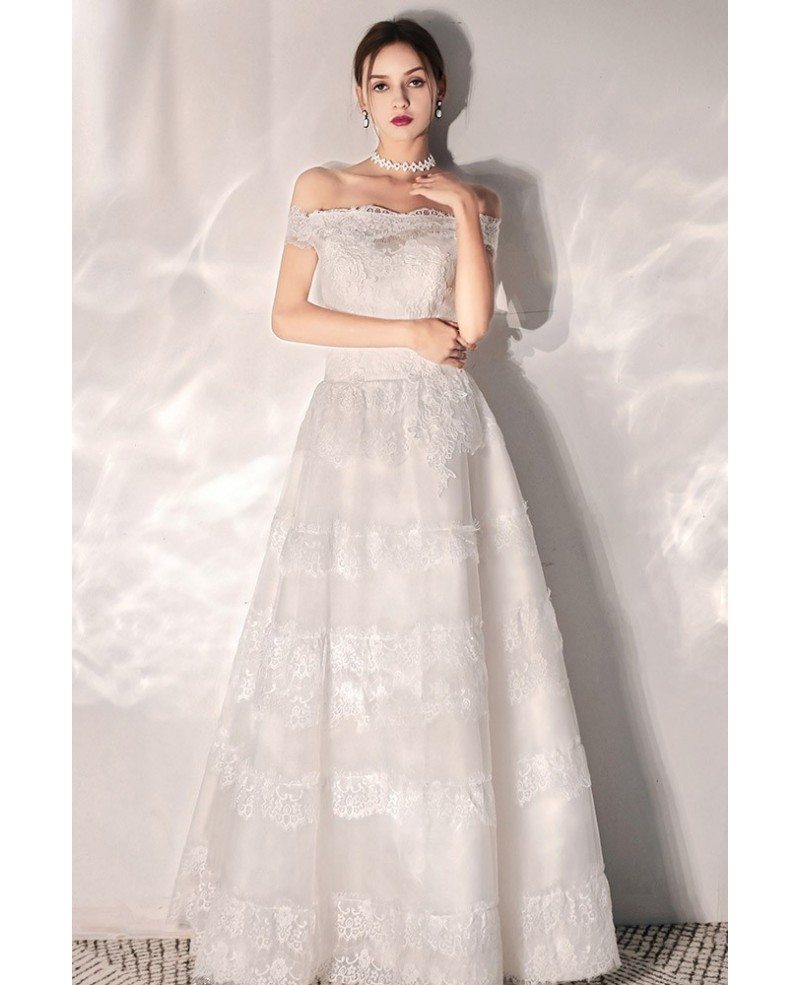Romantic Lace Off Shoulder Wedding Dress Floor Length Ys622