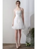 Cute Short Leaf Lace Strapless Wedding Dress With Laceup