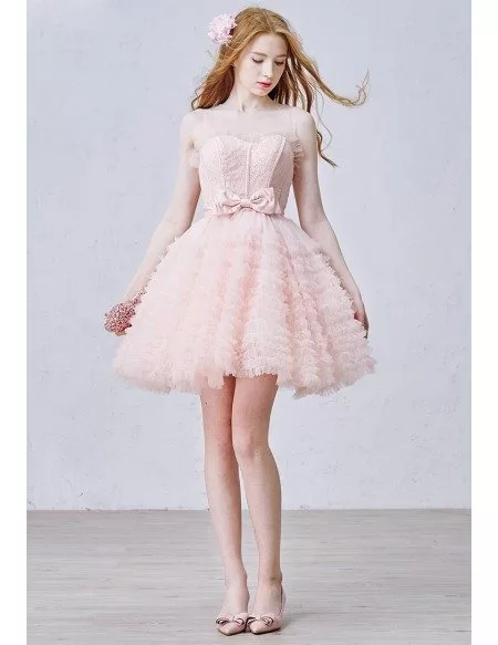 Cute A-Line Scoop Neck Short Tulle Dress With Bow