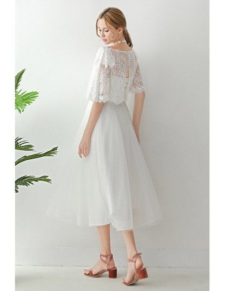 Retro Tea Length Tulle Wedding Dress With Lace Jacket