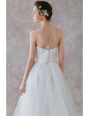 Simple Long Tulle Boho Wedding Dress With Spaghetti Straps