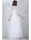 Vintage Lace High Neck Wedding Dress Floor Length With Sleeves