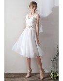 Cute Two Pieces Lace V-neck Wedding Dress Short Tulle With Straps