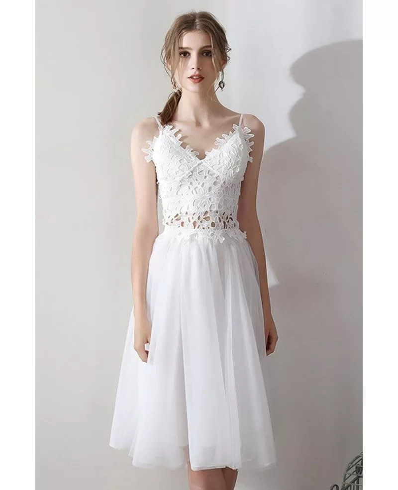 Cute Two Pieces Lace V-neck Wedding Dress Short Tulle With Straps # ...