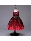 Infant Short Watermelon Black Lace Girl Dress with Beading Waist
