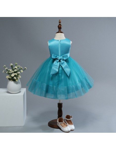 Elegant Turquoise Cute Short Flower Girl Dress with Applique