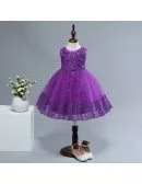 Cheap Purple Lace Short Flower Girl Dress For 2 Year Old
