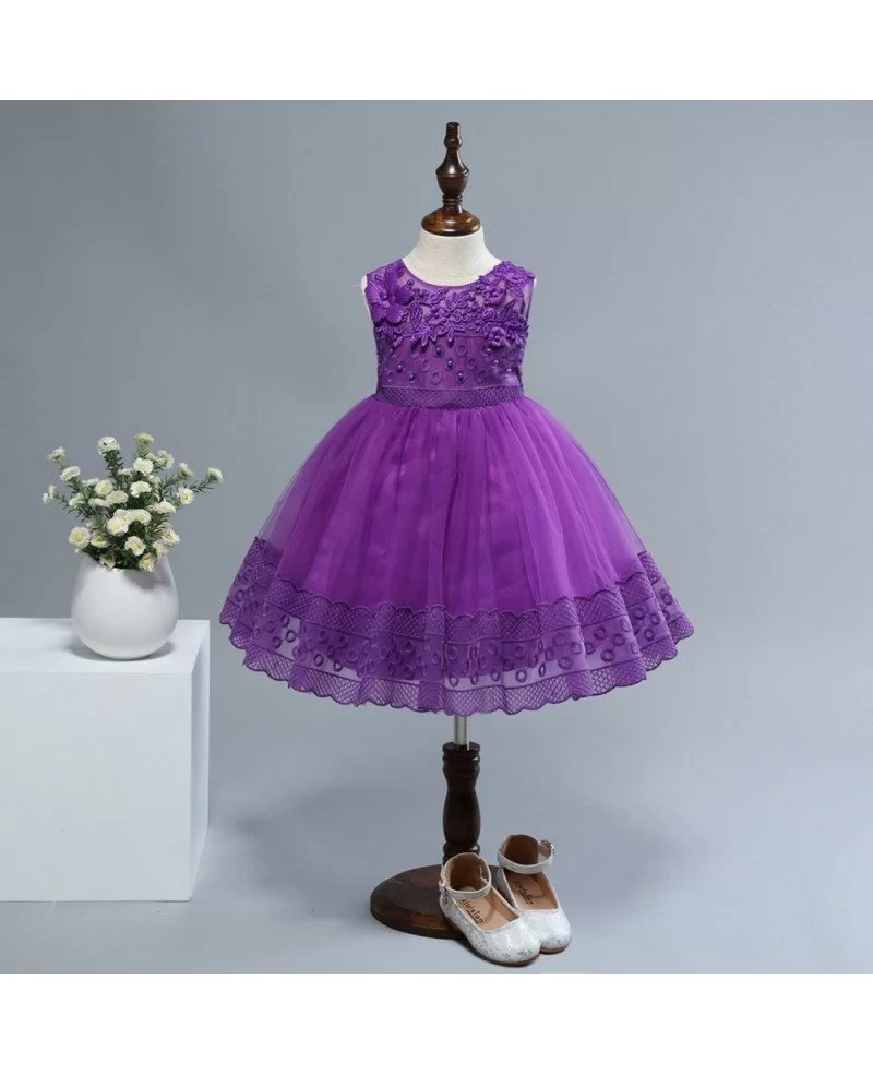 $35.5 Cheap Purple Lace Short Flower Girl Dress For 2 Year Old #QX-592 ...