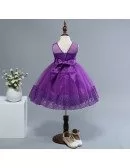 Cheap Purple Lace Short Flower Girl Dress For 2 Year Old
