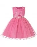 Rose Pink Floral Girl Kid Dress Short For Infants