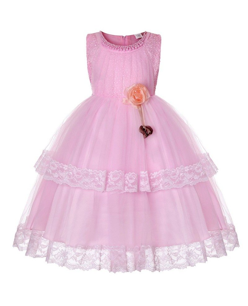 $39.5 Cheap Tulle Lace Pink Flower Girl Dress For Children #QX-3001 ...
