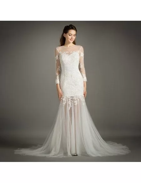 Stylish Mermaid Scoop Neck Court Train Tulle Wedding Dress With Appliques Lace