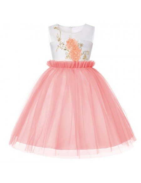 Red Short Tulle Girl Party Dress with Applique