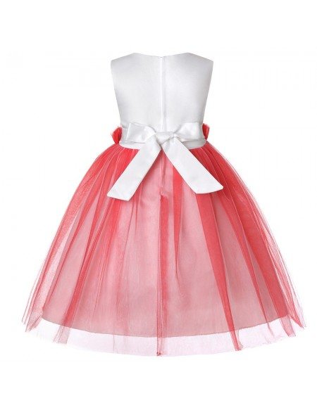 Red Short Tulle Girl Party Dress with Applique