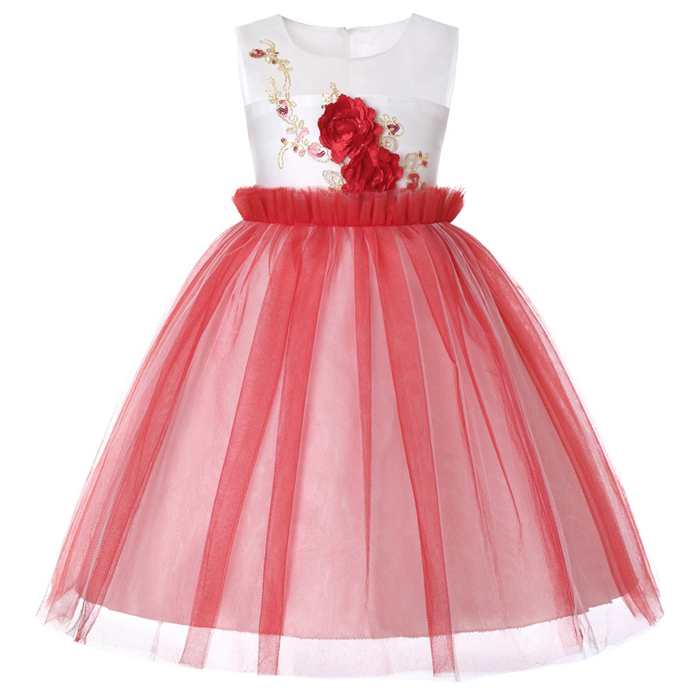 $33.9 Red Short Tulle Girl Party Dress with Applique #QX-156 - GemGrace.com