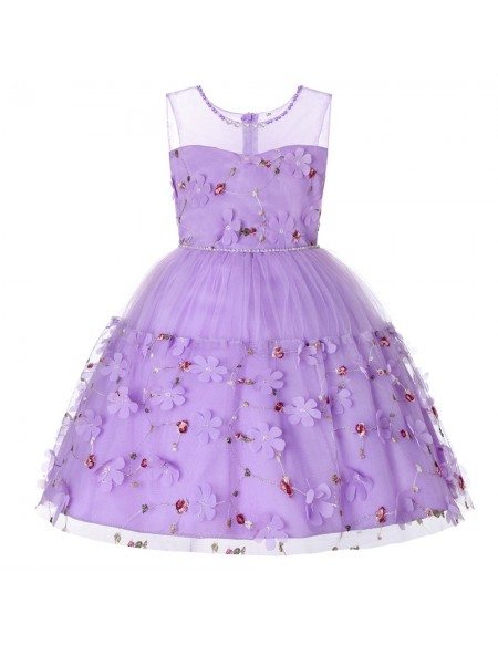 Cheap Light Blue Floral Girl Dress For Birthday Party
