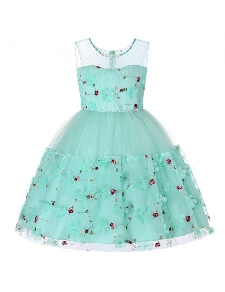 Cheap Light Blue Floral Girl Dress For Birthday Party
