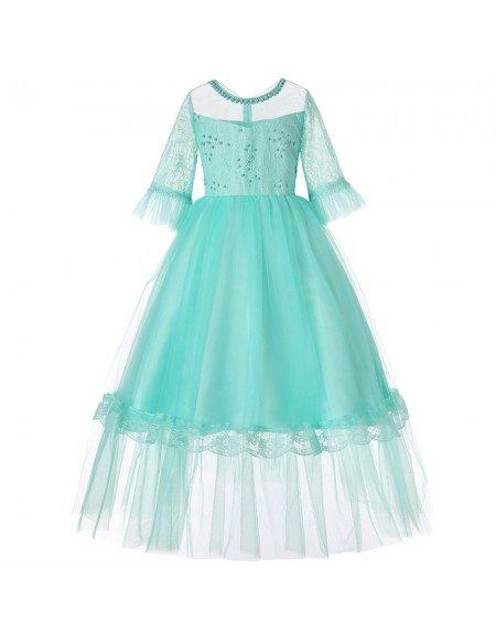 2019 Princess Lavender Beaded Party Kid Dress with Sleeves
