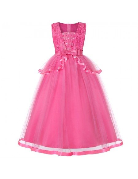 Princess Pastel Pink Long Flower Girl Dress 2019 For Juniors