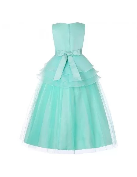 Simple Teal Green Long Flower Girl Dress For 2019 Wedding