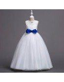 Beautiful Ivory Long Flower Girl Dress with Color Bow Sash