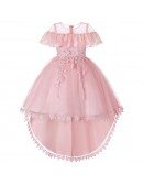 Vintage Blush Pink Lace Flower Girl Dress 2019 High Low Style