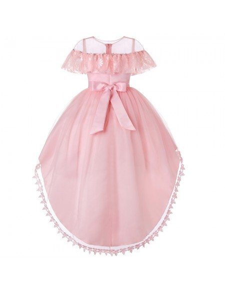 Vintage Blush Pink Lace Flower Girl Dress 2019 High Low Style