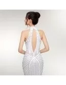 Retro Sparkly Halter Neck Long White Prom Dress Mermaid Style