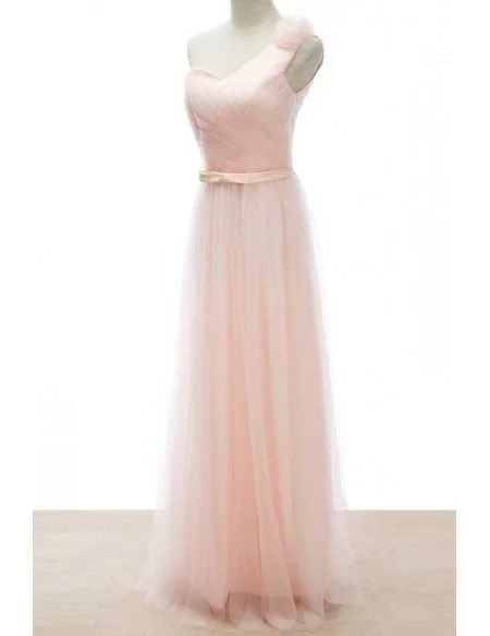 Stylish A-Line One Shoulder Floor-Length Tulle Bridesmaid Dress With Bow