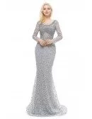 Beautiful Memaid Lace Beaded Long Sleeved Prom Dress With Open Back