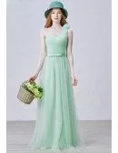 Stylish A-Line One Shoulder Floor-Length Tulle Bridesmaid Dress With Bow