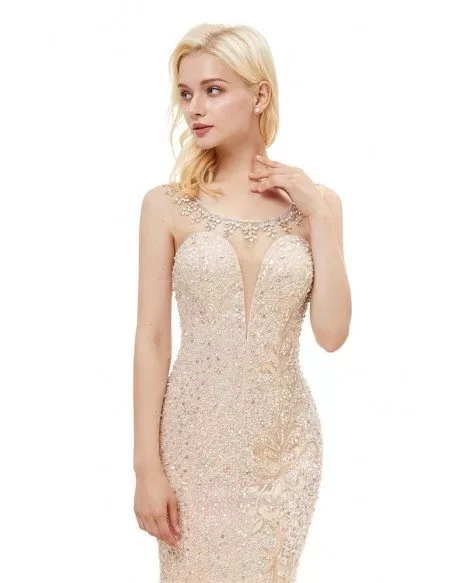 Sparkly Sequin Champagne Long Mermaid Evening Dress #G003 - GemGrace.com