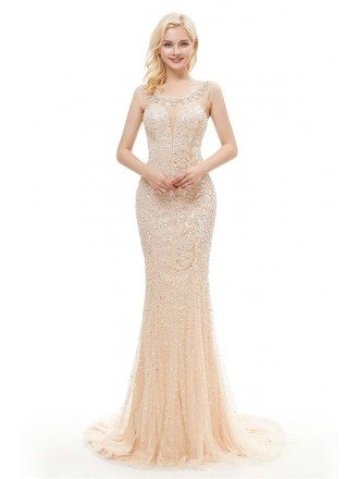 Sparkly Sequin Champagne Long Mermaid Evening Dress