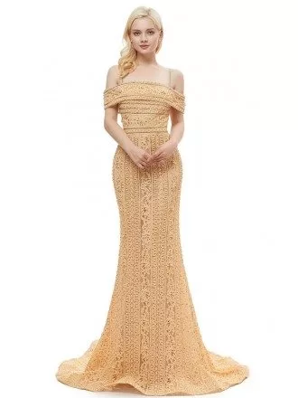 Unique Lace Beading Prom Dress With Off Shoulder Straps