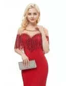 Sexy Mermaid Red Tight Prom Dress With Beading Tassels