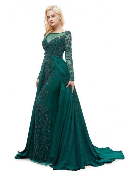 Modest Long Sleeves Dark Green Formal Dress Gown 2019 With Beading # ...