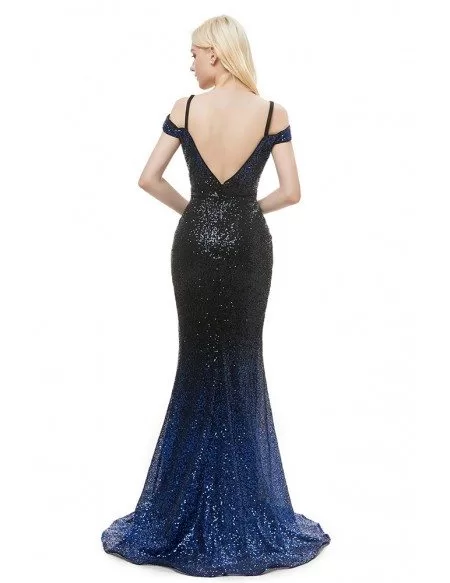 Sparkly Black Blue Off Shoulder Mermaid Prom Dress With Split Front # ...