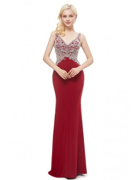 Long Mermaid Tight Red Beading Party Dress With Sweetheart Neck #G010 ...