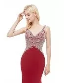 Long Mermaid Tight Red Beading Party Dress With Sweetheart Neck
