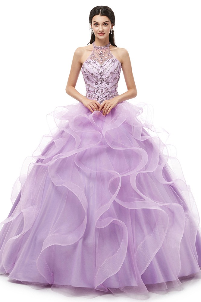 Special Ruffled Beading Ballroom Lilac Quinceanera Dress With Halter ...